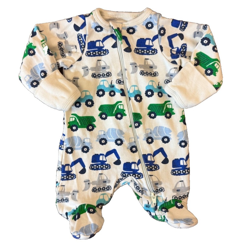Baby Sleeper Boy Preemie Outfit Romper Footie Zippered Dump Truck‎ Construction